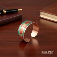 Kalın Bakır Bileklik - Turquoise Zemin Kırmızı Geometrik Model 015