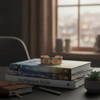 Kalın Bakır Bileklik - Turquoise Zemin Kırmızı Geometrik Model 015