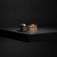 Kalın Bakır Bileklik - Turquoise Zemin Kırmızı Geometrik Model 015