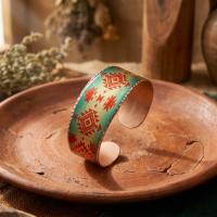 Kalın Bakır Bileklik - Turquoise Kırmızı Geometrik Desen Model 016