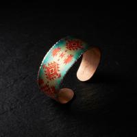 Kalın Bakır Bileklik - Turquoise Kırmızı Geometrik Desen Model 016