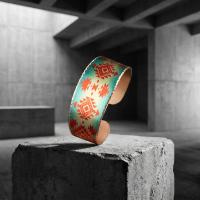 Kalın Bakır Bileklik - Turquoise Kırmızı Geometrik Desen Model 016