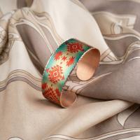 Kalın Bakır Bileklik - Turquoise Kırmızı Geometrik Desen Model 016