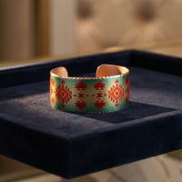 Kalın Bakır Bileklik - Turquoise Kırmızı Geometrik Desen Model 016