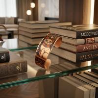 Kalın Bakır Bileklik - Fauna Siyah Kedi Geometrik Desen Model 027