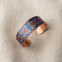 Kalın Bakır Bileklik - Mavi Kırmızı Geometrik Desen Model 028