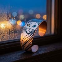 Kalın Bakır Bileklik - Mavi Zemin Siyah Kedi Desen Model 032