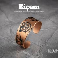 Kalın Bakır Bileklik - Siyah Dağ Pusula Desen Model 033