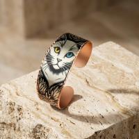 Kalın Bakır Bileklik - Fauna Krem Zemin Siyah Kedi Desen Model 034