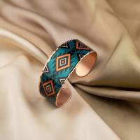 Kalın Bakır Bileklik - Mavi Turuncu Geometrik Desen Model 036