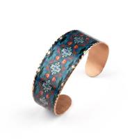 Kalın Bakır Bileklik - Mavi Geometrik Desen Model 041