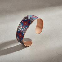 Kalın Bakır Bileklik - Mavi Kırmızı Geometrik Desen Model 044