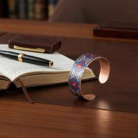 Kalın Bakır Bileklik - Mavi Kırmızı Geometrik Desen Model 044