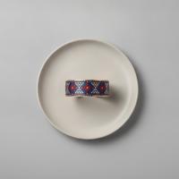 Kalın Bakır Bileklik - Mavi Kırmızı Geometrik Desen Model 044