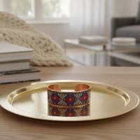 Kalın Bakır Bileklik - Mavi Kırmızı Geometrik Desen Model 044