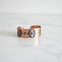 Kalın Bakır Bileklik - Mavi Göz Desen Model 046