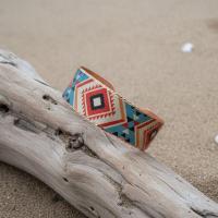 Kalın Bakır Bileklik - Mavi Kırmızı Geometrik Desen Model 047