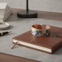 Kalın Bakır Bileklik - Botanik Mavi Çiçek Desen Model 054