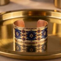 Kalın Bakır Bileklik - Mavi Aztek Geometrik Desen Model 055