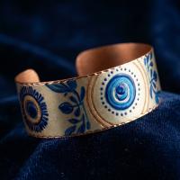 Kalın Bakır Bileklik - Mavi Göz Desen Model 057