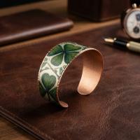 Kalın Bakır Bileklik - Yeşil Yonca Desen Model 059