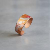 Kalın Bakır Bileklik - Turuncu Pembe Mermer Desen Model 060