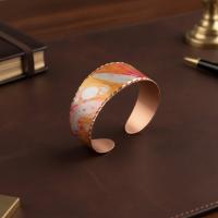 Kalın Bakır Bileklik - Turuncu Pembe Mermer Desen Model 060
