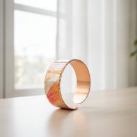 Kalın Bakır Bileklik - Turuncu Pembe Mermer Desen Model 060