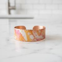 Kalın Bakır Bileklik - Turuncu Pembe Mermer Desen Model 060