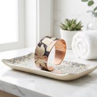Kalın Bakır Bileklik - Botanik Krem Çiçek Desen Model 061