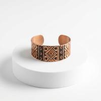 Kalın Bakır Bileklik - Siyah Geometrik Desen Model 062