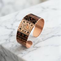 Kalın Bakır Bileklik - Siyah Geometrik Desen Model 062