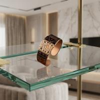 Kalın Bakır Bileklik - Siyah Geometrik Desen Model 062
