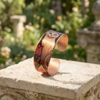 Kalın Bakır Bileklik - Fauna Kedi Çiçek Desen Model 063