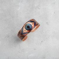 Kalın Bakır Bileklik - Mavi Göz Geometrik Desen Model 065