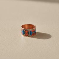 Kalın Bakır Yüzük - Mavi Kırmızı Geometrik Desen Model 001