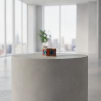 Kalın Bakır Yüzük - Mavi Kırmızı Geometrik Desen Model 001