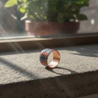 Kalın Bakır Yüzük - Mavi Kırmızı Geometrik Desen Model 001