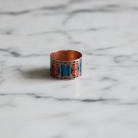 Kalın Bakır Yüzük - Mavi Kırmızı Geometrik Desen Model 001