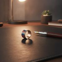 Kalın Bakır Yüzük - Mavi Kırmızı Geometrik Desen Model 001