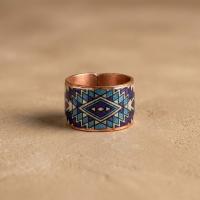 Kalın Bakır Yüzük - Mavi Mor Geometrik Desen Model 003