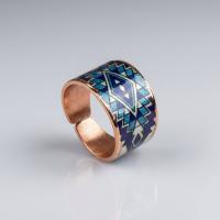 Kalın Bakır Yüzük - Mavi Mor Geometrik Desen Model 003