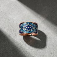 Kalın Bakır Yüzük - Mavi Mor Geometrik Desen Model 003