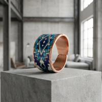 Kalın Bakır Yüzük - Mavi Mor Geometrik Desen Model 003