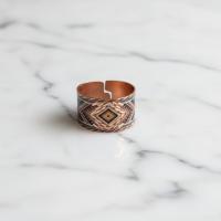 Kalın Bakır Yüzük - Siyah Geometrik Desen Model 004