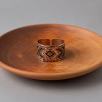 Kalın Bakır Yüzük - Siyah Geometrik Desen Model 004