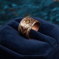 Kalın Bakır Yüzük - Siyah Geometrik Desen Model 004
