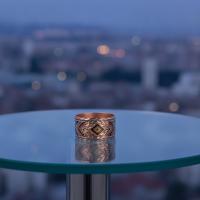 Kalın Bakır Yüzük - Siyah Geometrik Desen Model 004