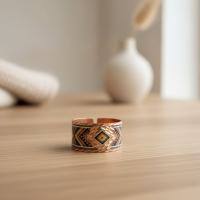 Kalın Bakır Yüzük - Siyah Geometrik Desen Model 004