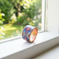 Kalın Bakır Yüzük - Mavi Kırmızı Geometrik Desen Model 005
